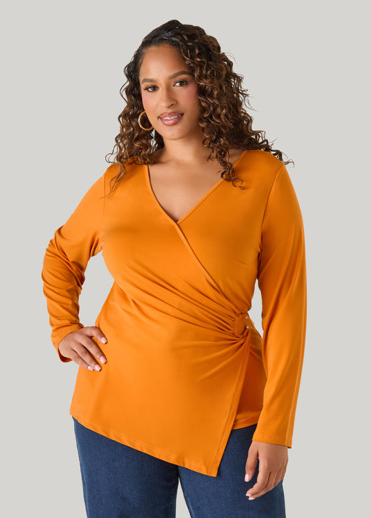 Ring Embellished Faux Wrap Top