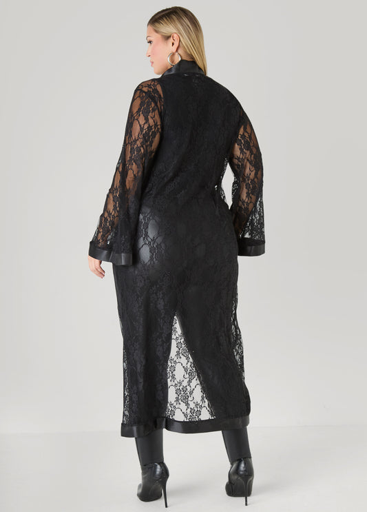 Satin Trimmed Lace Duster