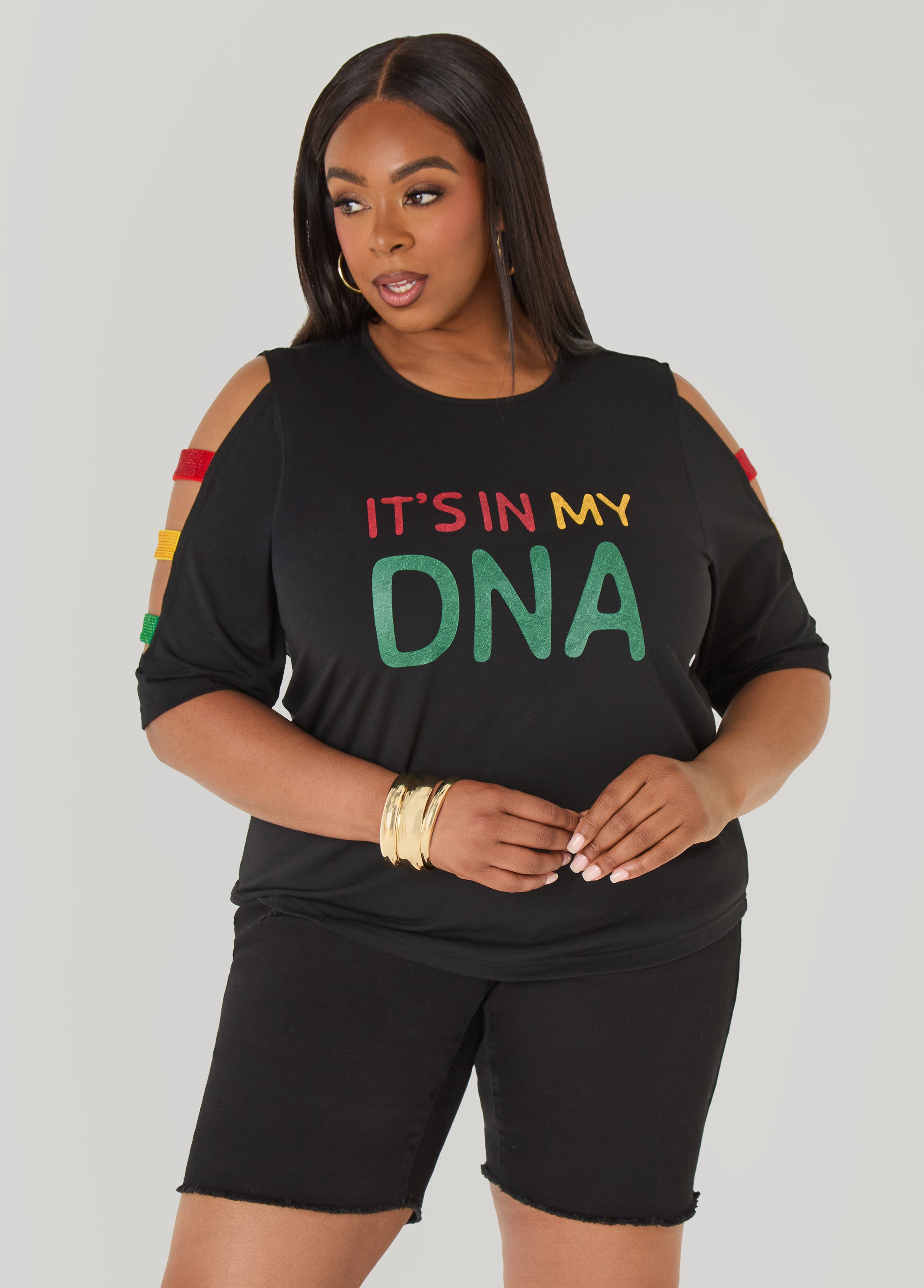 Plus Size Juneteenth Its In My DNA graphic t shirt cutout crystal tee