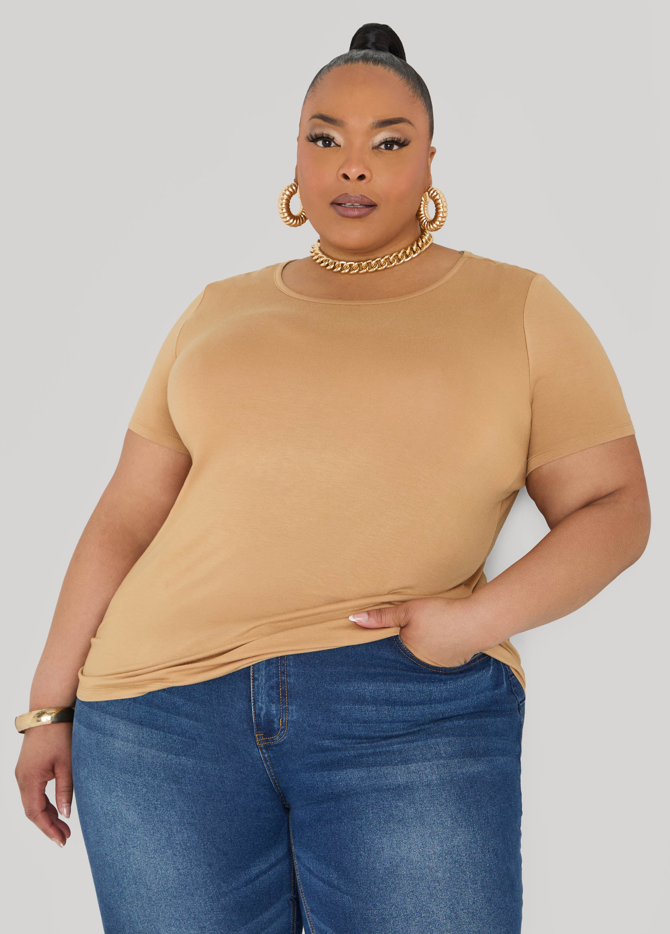 Plus Size Short Sleeve Tee Basic T Shirt Essential Top Jersey Tee