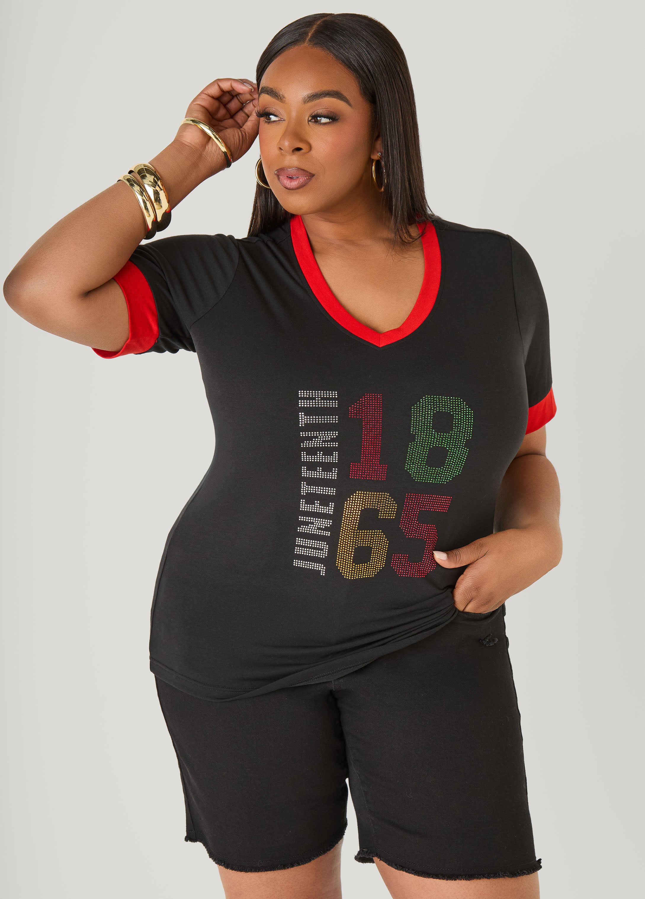 Plus Size Crystal Juneteenth Tee Shirt Plus Size 1865 Graphic T Shirt