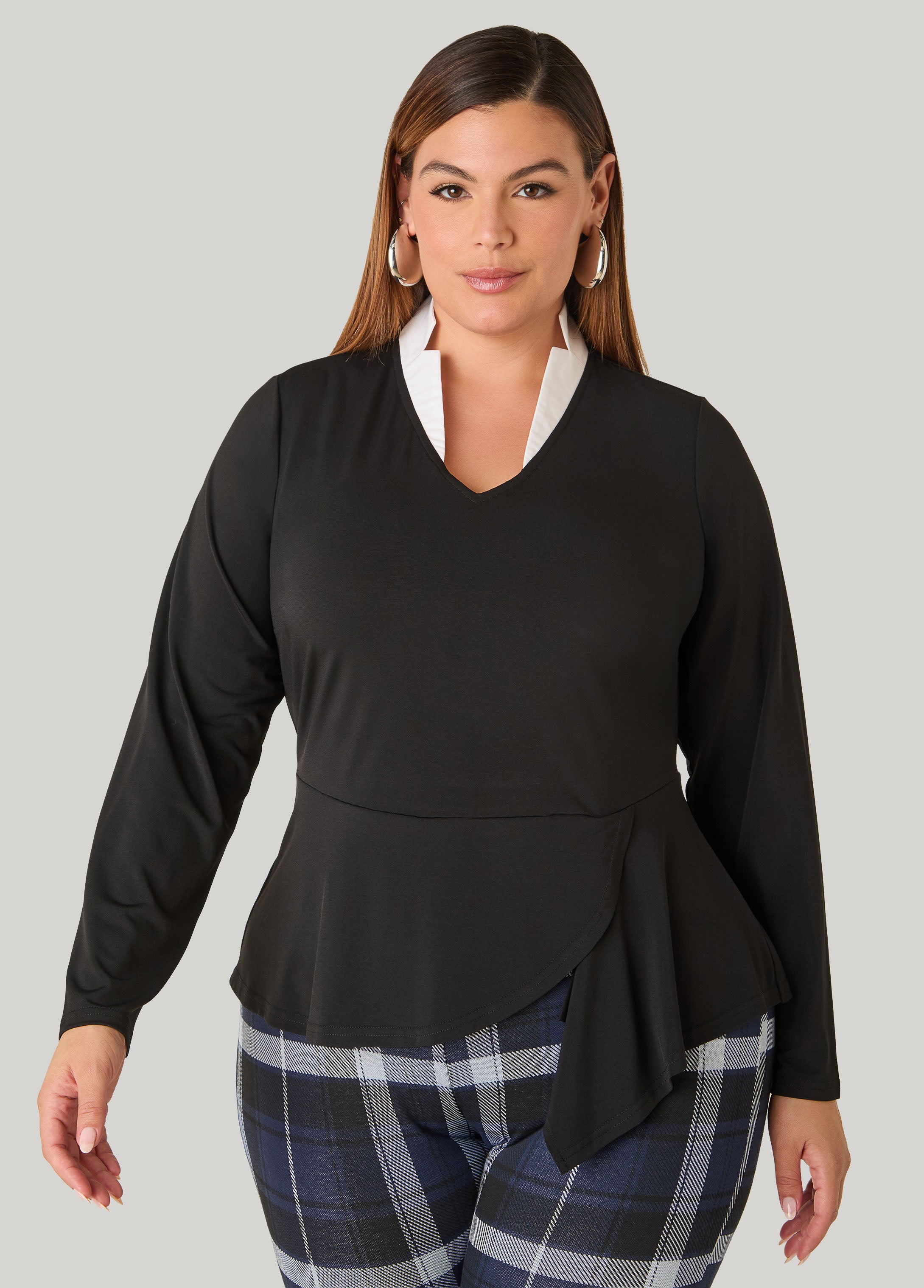 Poplin Collared V Neck Top