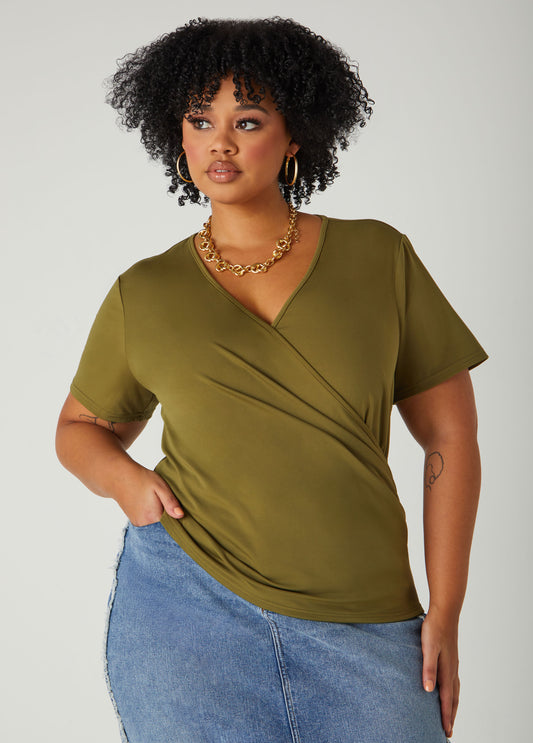 Plus Size Faux Wrap Jersey Top