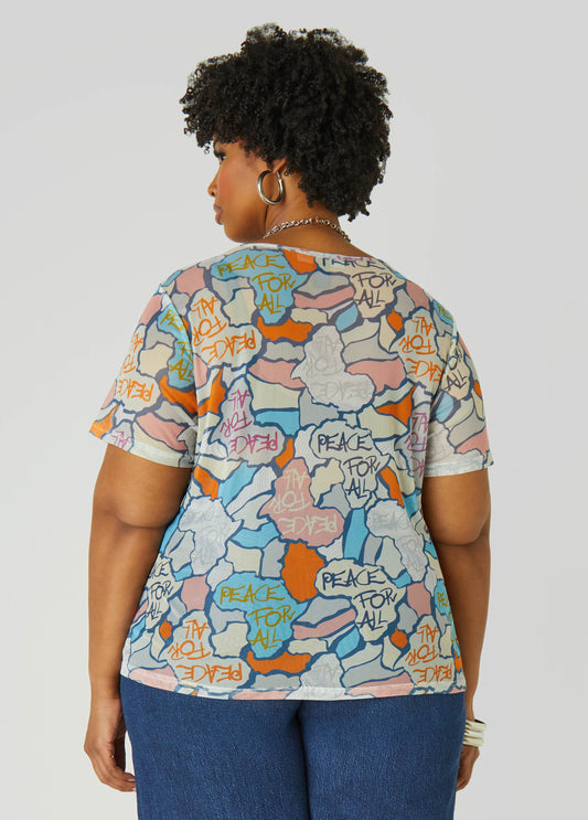 Peace Print Mesh Tee