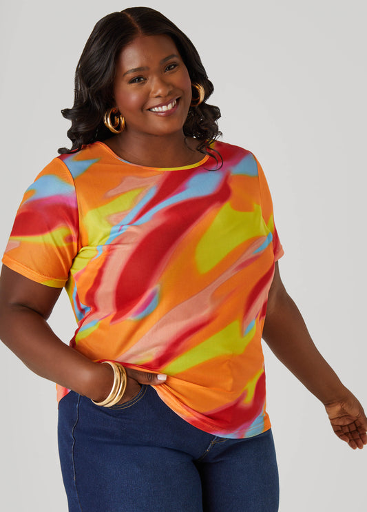 Plus Size Printed Mesh Tee