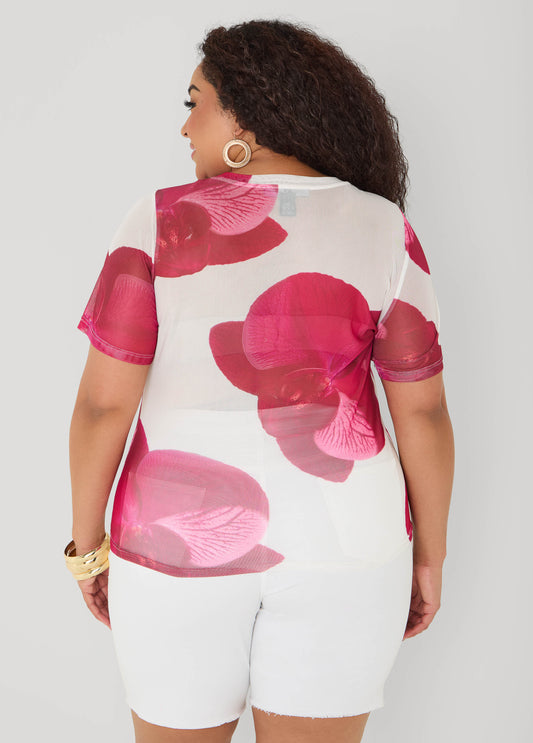 Floral Print Mesh Tee