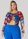Plus Size Printed Mesh Top
