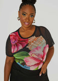 Floral Print Mesh Tee
