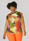 Plus Size Abstract Print Mesh Top