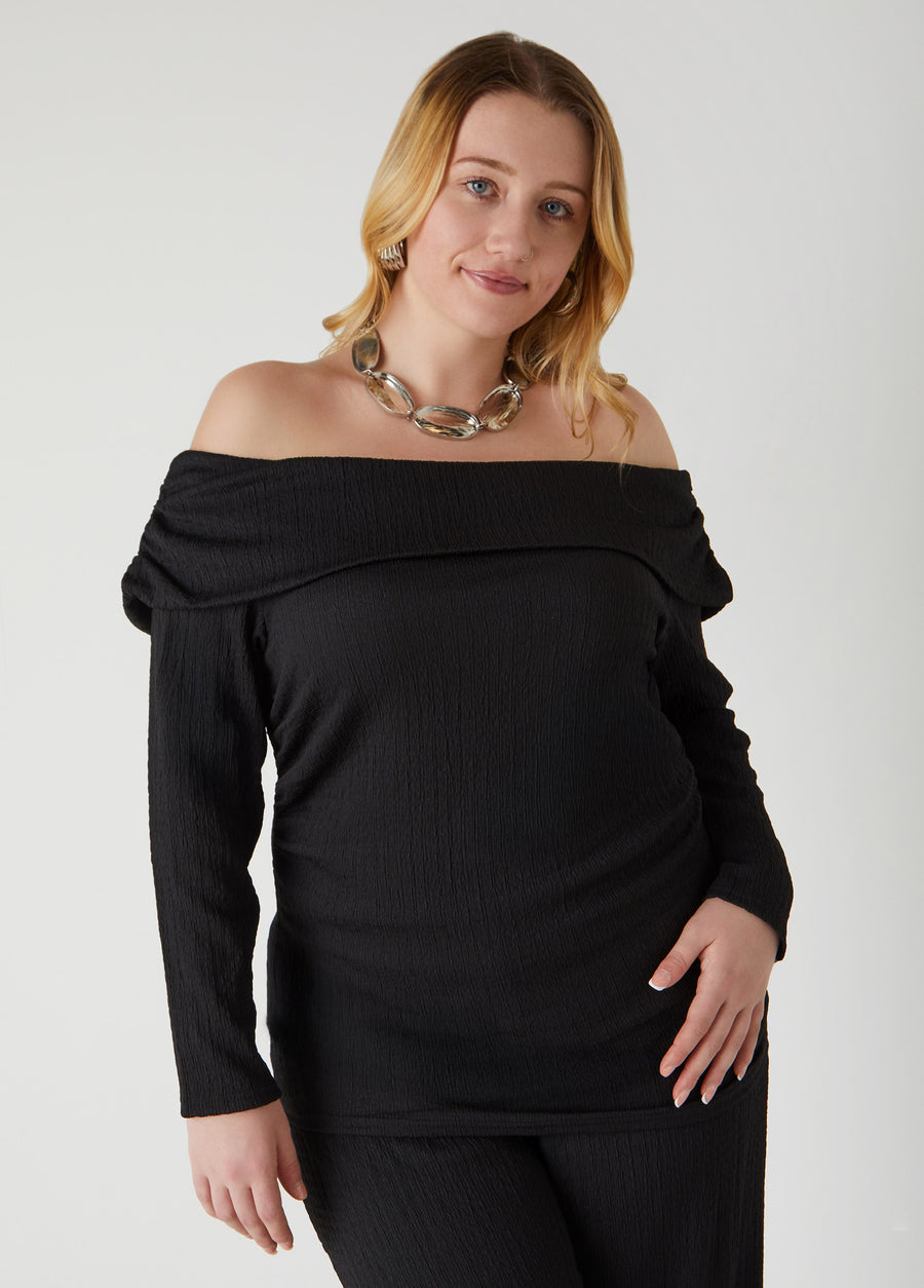 Plus Size Textured Off The Shoulder Top