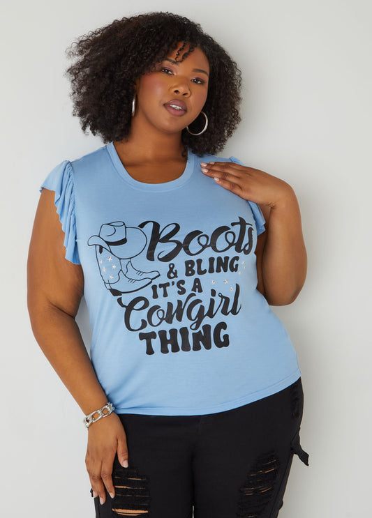 Plus Size Boots Bling Graphic Tee Plus Size T Shirt Plus Size Casual Tee