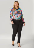 Ruffle Trimmed Printed Mesh Top