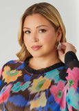 Ruffle Trimmed Printed Mesh Top