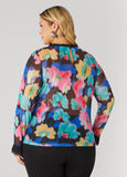 Ruffle Trimmed Printed Mesh Top