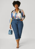 Gathered Abstract Print Mesh Shirt