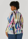 Gathered Abstract Print Mesh Shirt