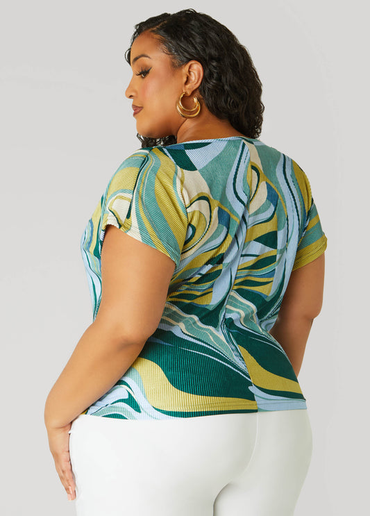 Plisse Swirl Print Top