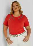 Plus Size Sequin Leaf Applique Tee