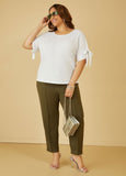 Grommet Detailed Stretch Knit Top