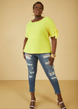Grommet Detailed Stretch Knit Top