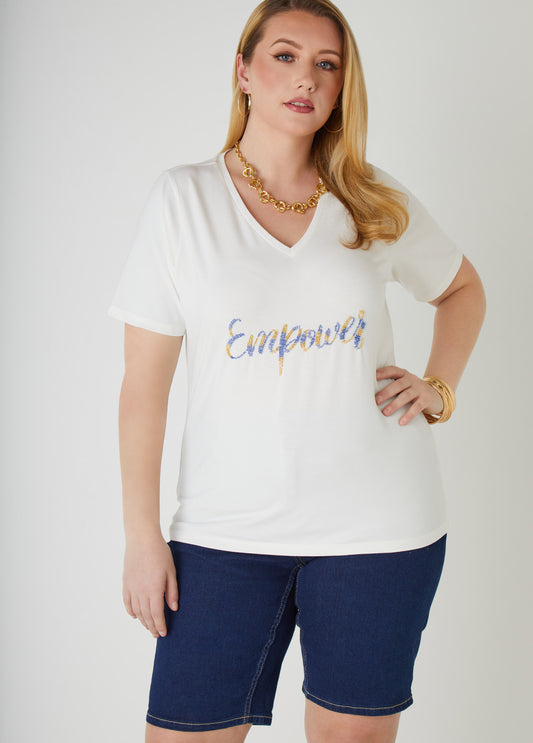 Plus Size Empower Beaded Tee Short Sleeve Tee Graphic T Shirt