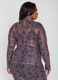 Floral Print Mesh Crisscross Top