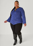 Faux Leather Trimmed Marled Top