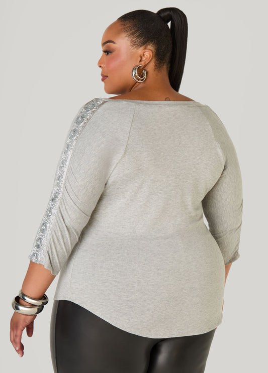 Embellished Paneled Jersey Top