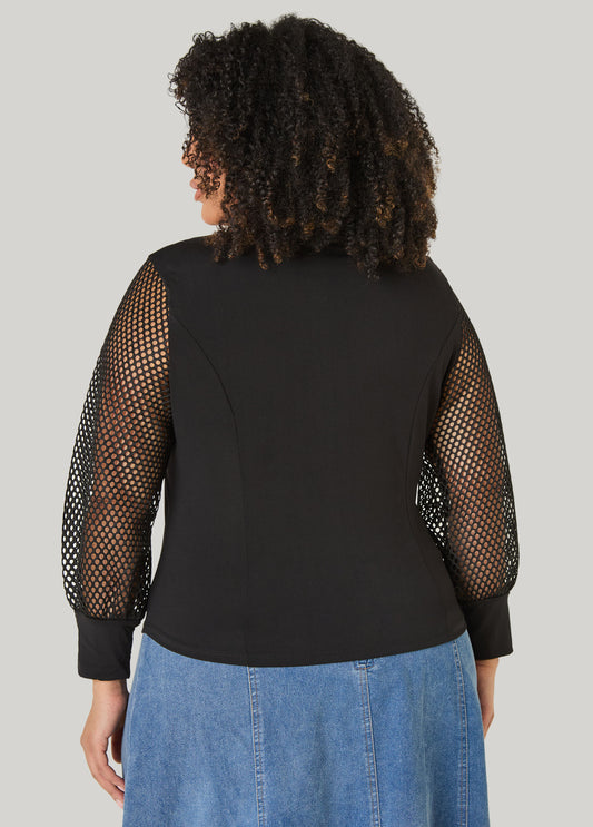 Mesh Sleeved Square Neck Top