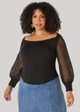 Mesh Sleeved Square Neck Top