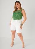 Plus Size knit tank top plus size two tone fringe party going out top 