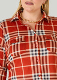 Cuffed Plaid Button Front Shirt