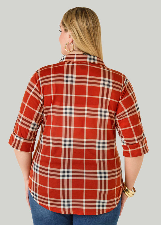 Cuffed Plaid Button Front Shirt