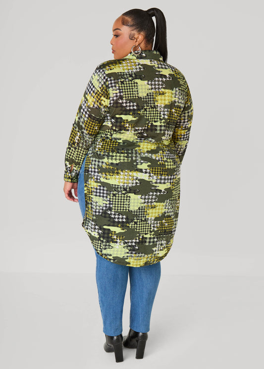 Houndstooth And Camo Print Shirt