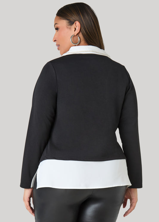 Paneled Faux Pearl Trimmed Top