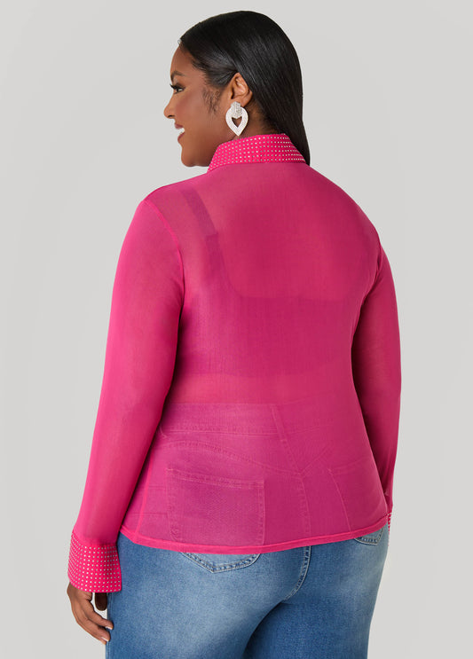 Crystal Embellished Mesh Shirt