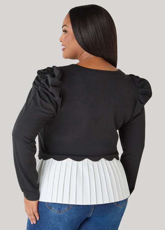 Pleated Paneled Puff Sleeved Top