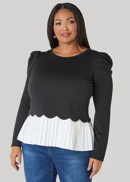 Pleated Paneled Puff Sleeved Top