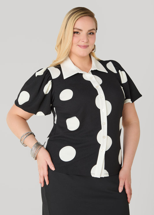 Puff Sleeved Polka Dot Shirt