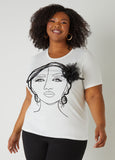Plus Size Flower Embroidered Profile Tee Plus Size T Shirt