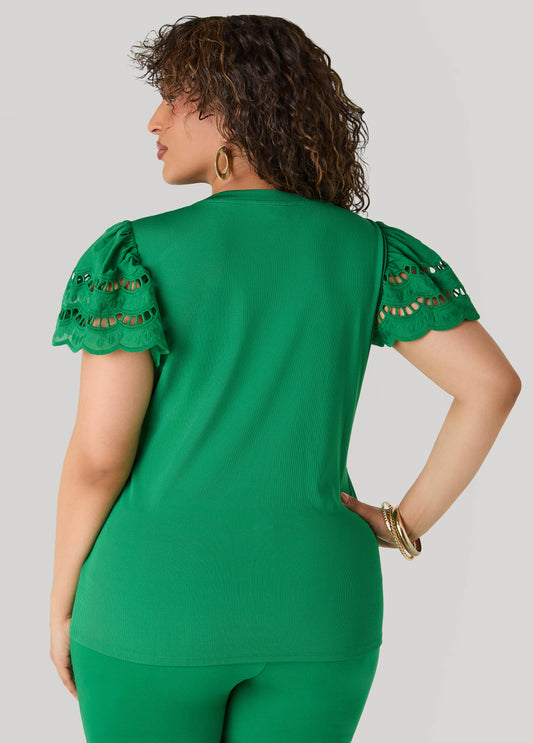 Eyelet Paneled Ribbed Top