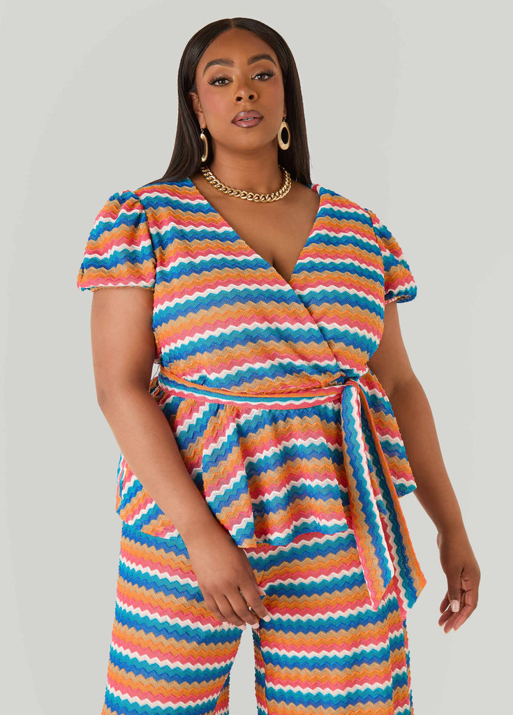 Chevron Knit Faux Wrap Top – Ashley Stewart
