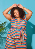 Plus Size Chevron Wrap Top Zig Zag Short Sleeve Knit Peplum Blouse Set	