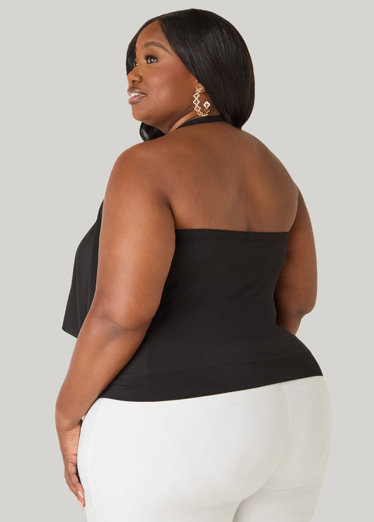 Embellished Cowl Neck Halter Top