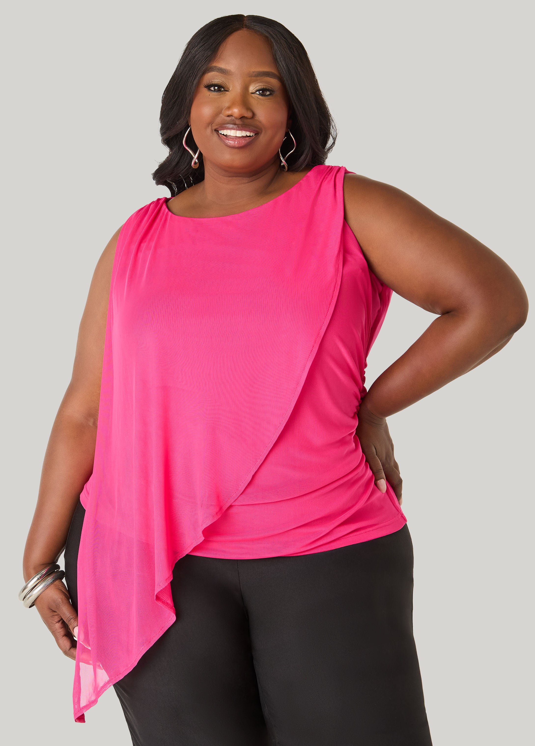 Asymmetric Draped Mesh Top
