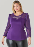 Plus Size Crystal Mesh Paneled Scuba Top