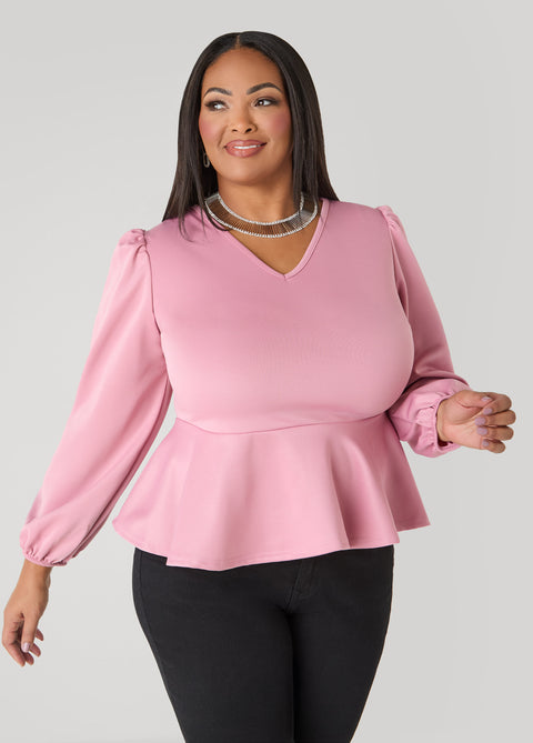 open lace back dress Puff Sleeved Peplum Top – Ashley Stewart