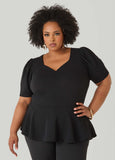 Puff Sleeved Textured Peplum Top