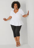 Puff Sleeved Textured Peplum Top