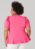 Puff Sleeved Textured Peplum Top